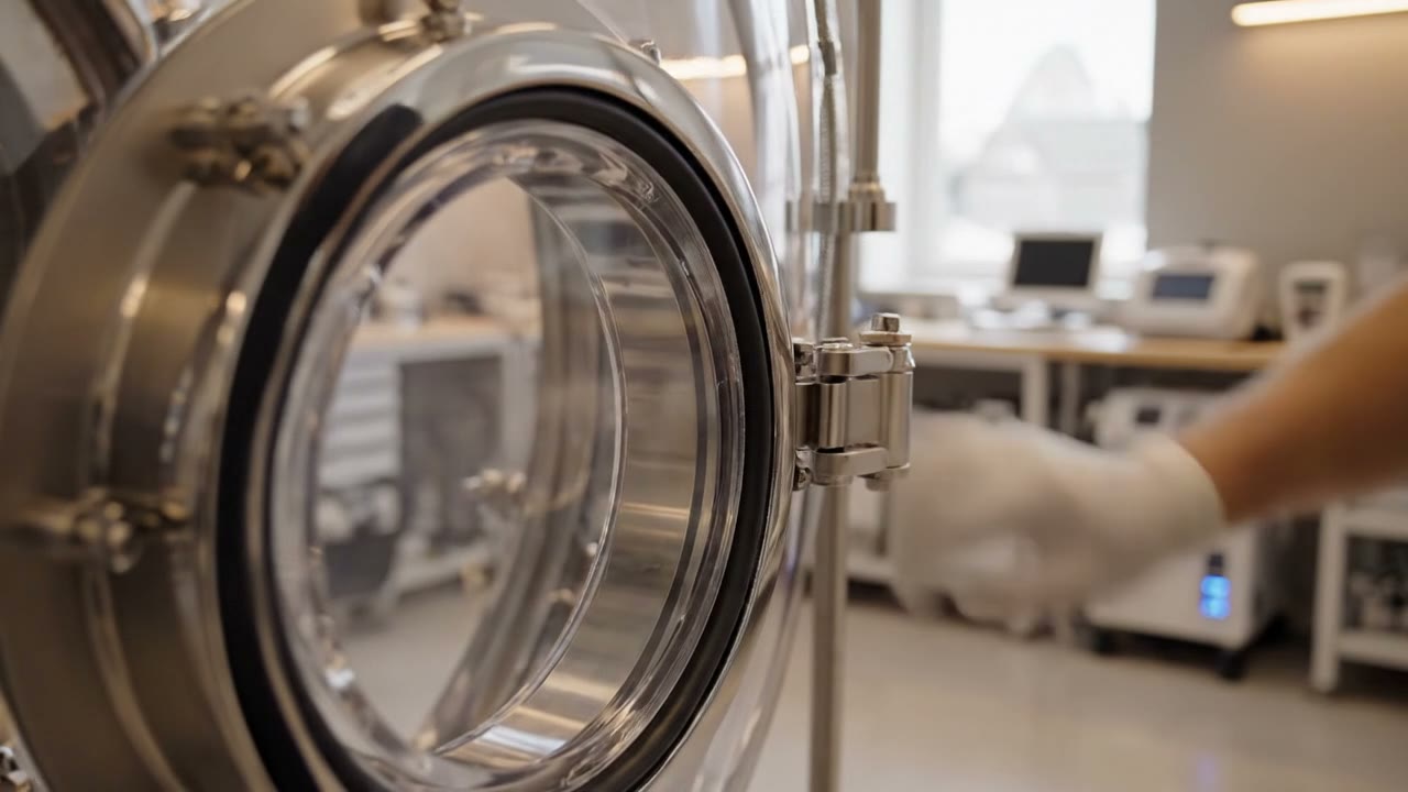 Illustrative workshop view of a hyperbaric chamber for a research commentary