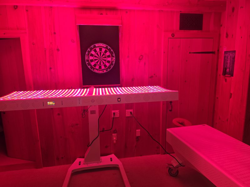 Customer install: Prestige Pro Modular 9-Wavelength Red Light Therapy Bed installed in a lower-level rec room in Weston, VT