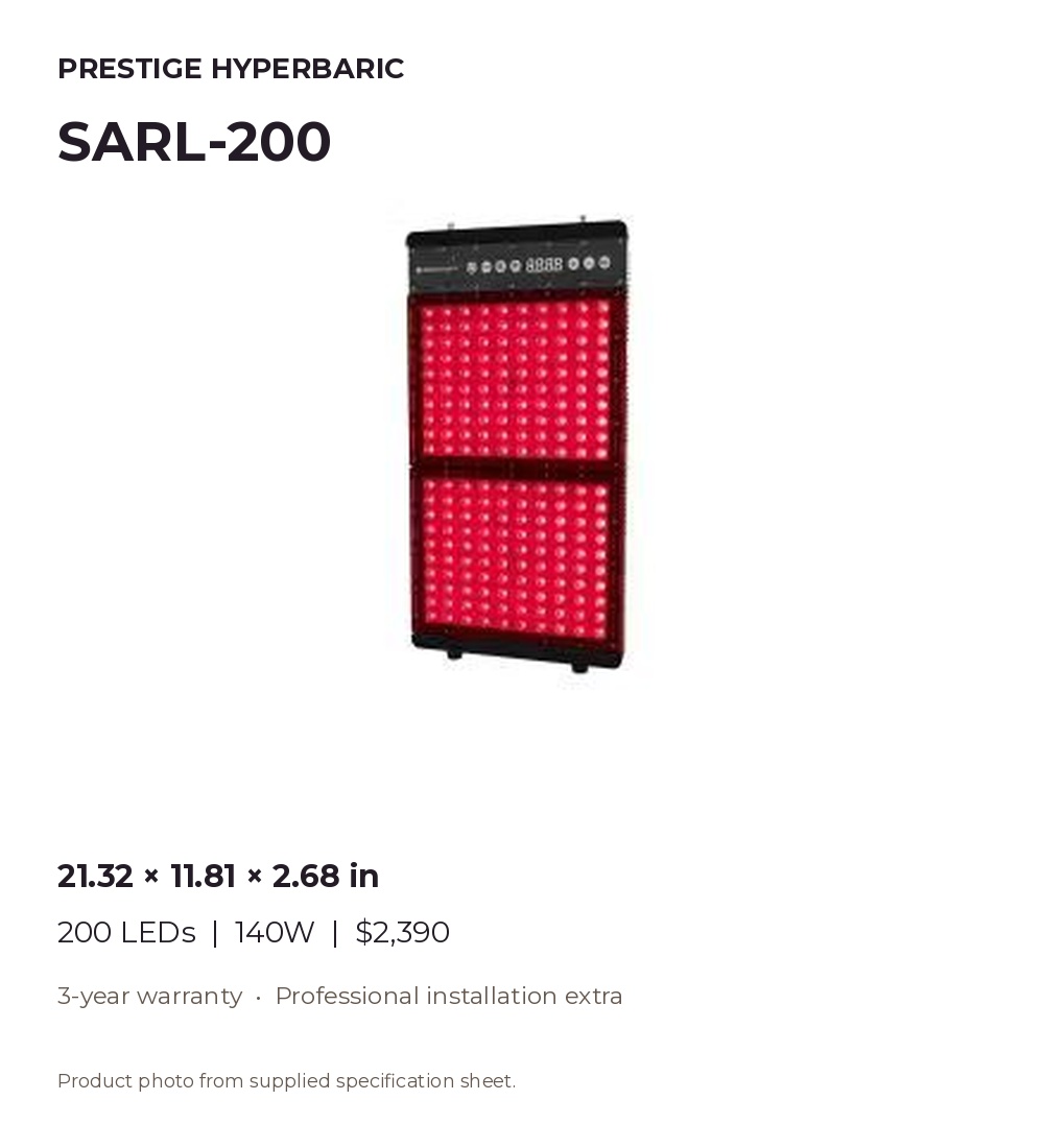 SARL-200 sauna red light panel product presentation