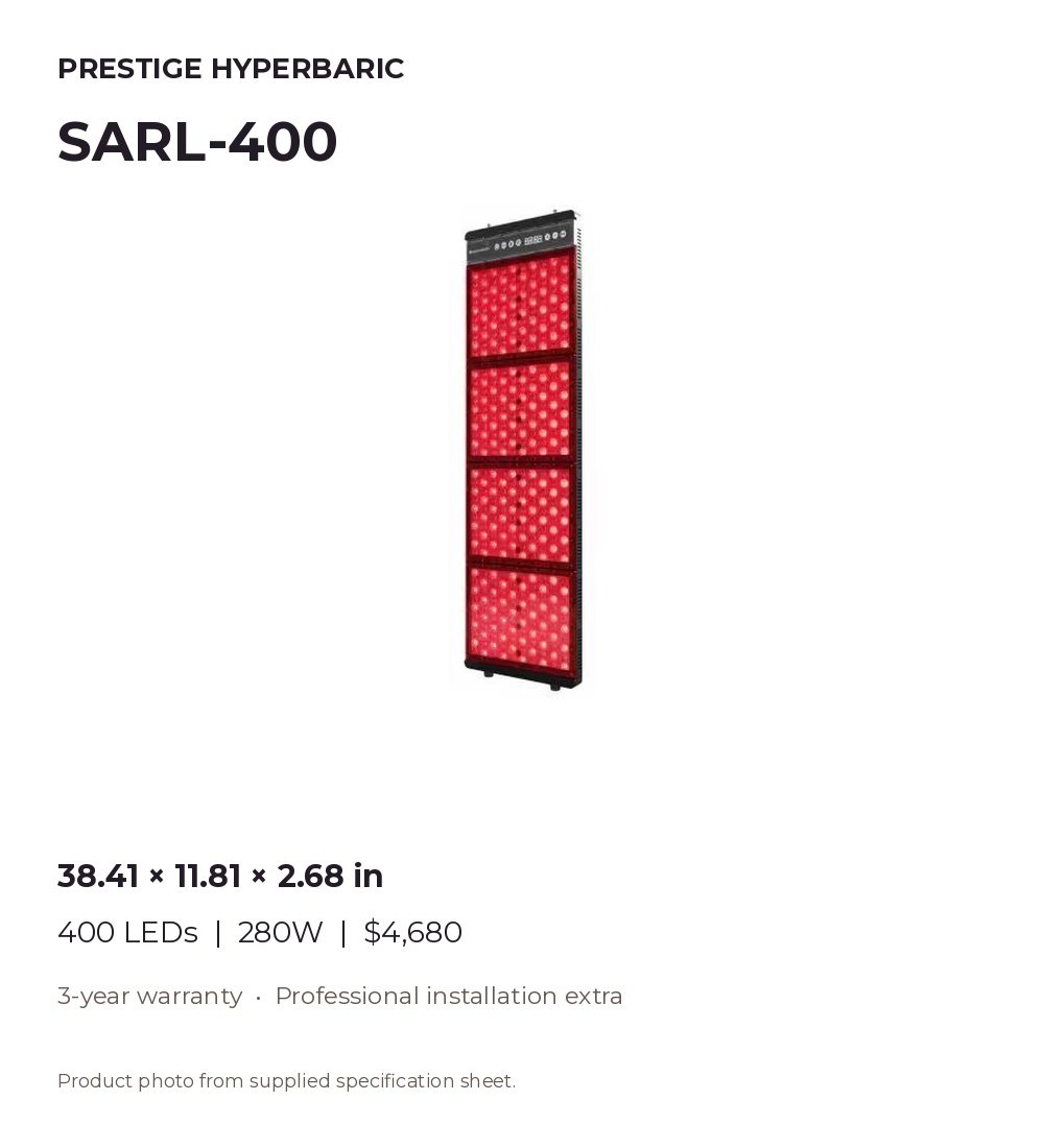 SARL-400 sauna red light panel product presentation