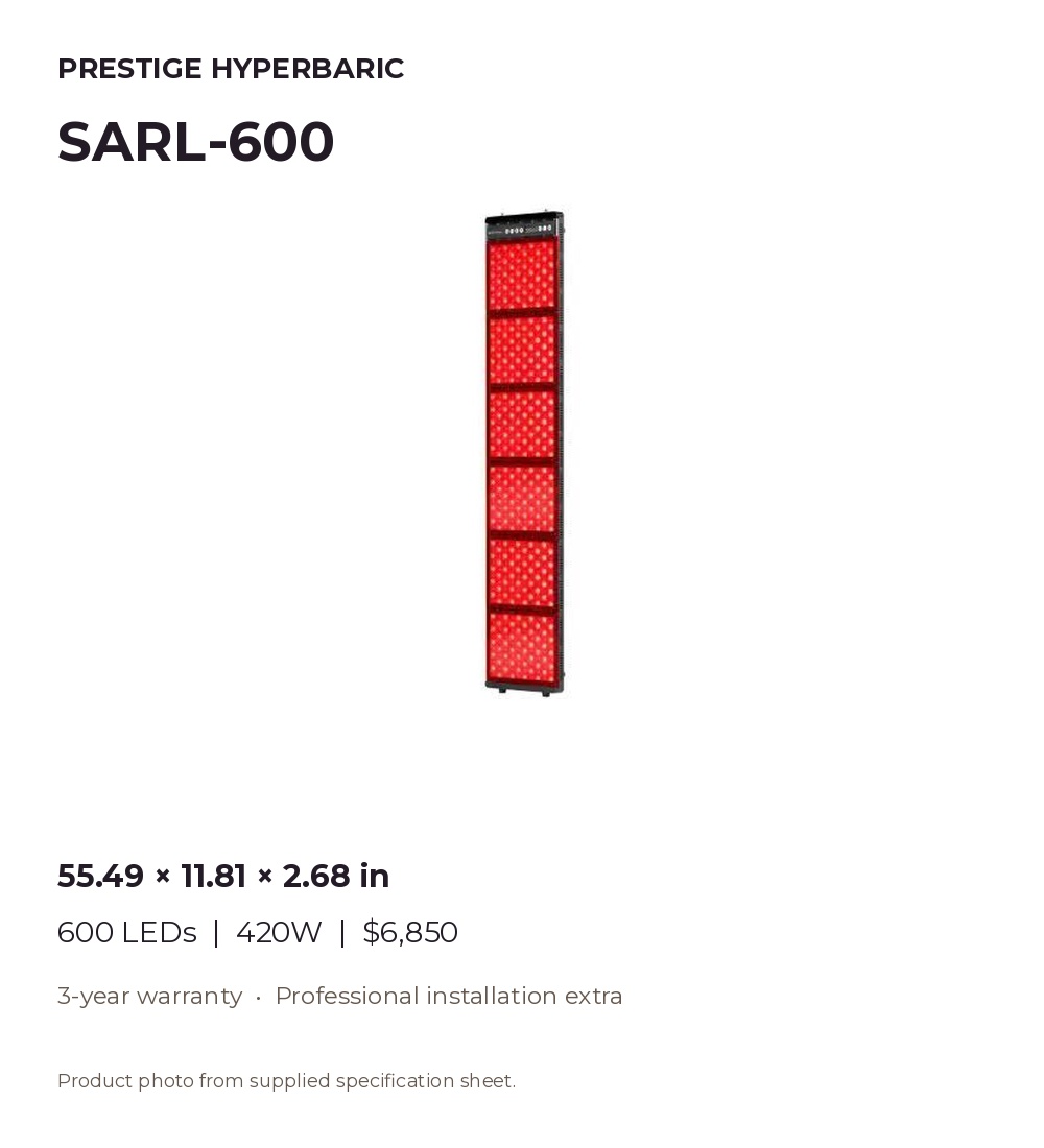 SARL-600 sauna red light panel product presentation
