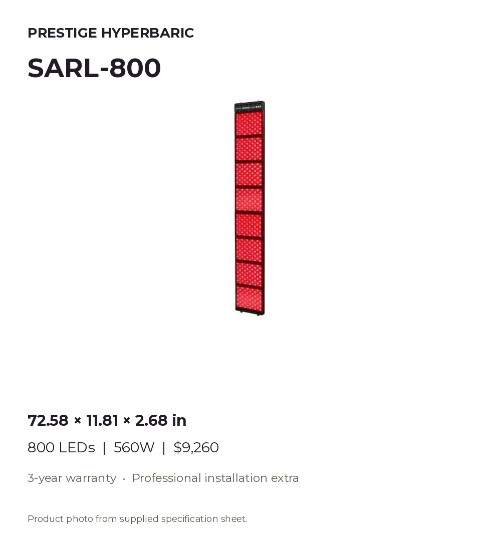SARL-800 sauna red light panel product presentation