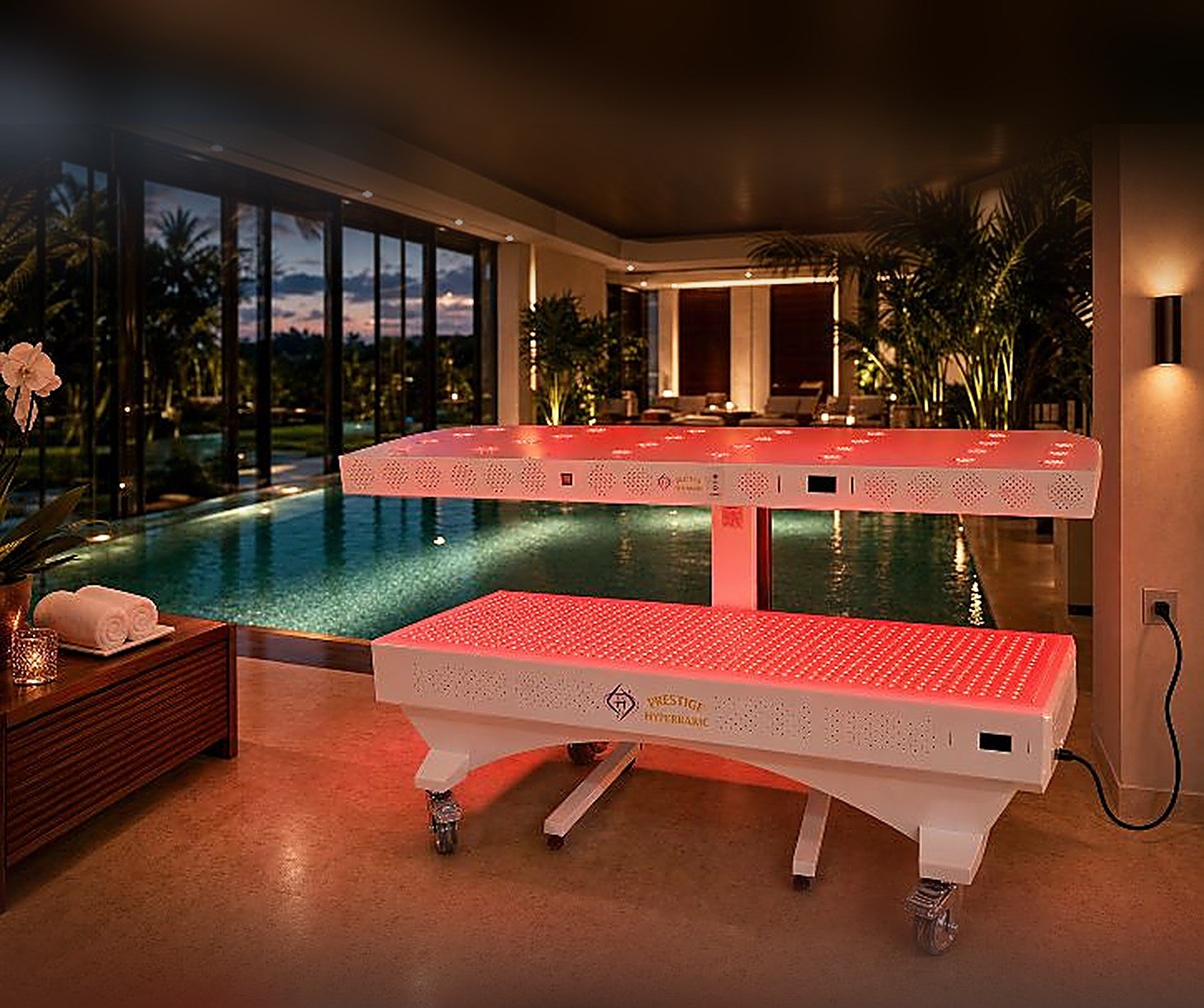 Prestige Pro red light therapy bed running in the Holiday, FL showroom