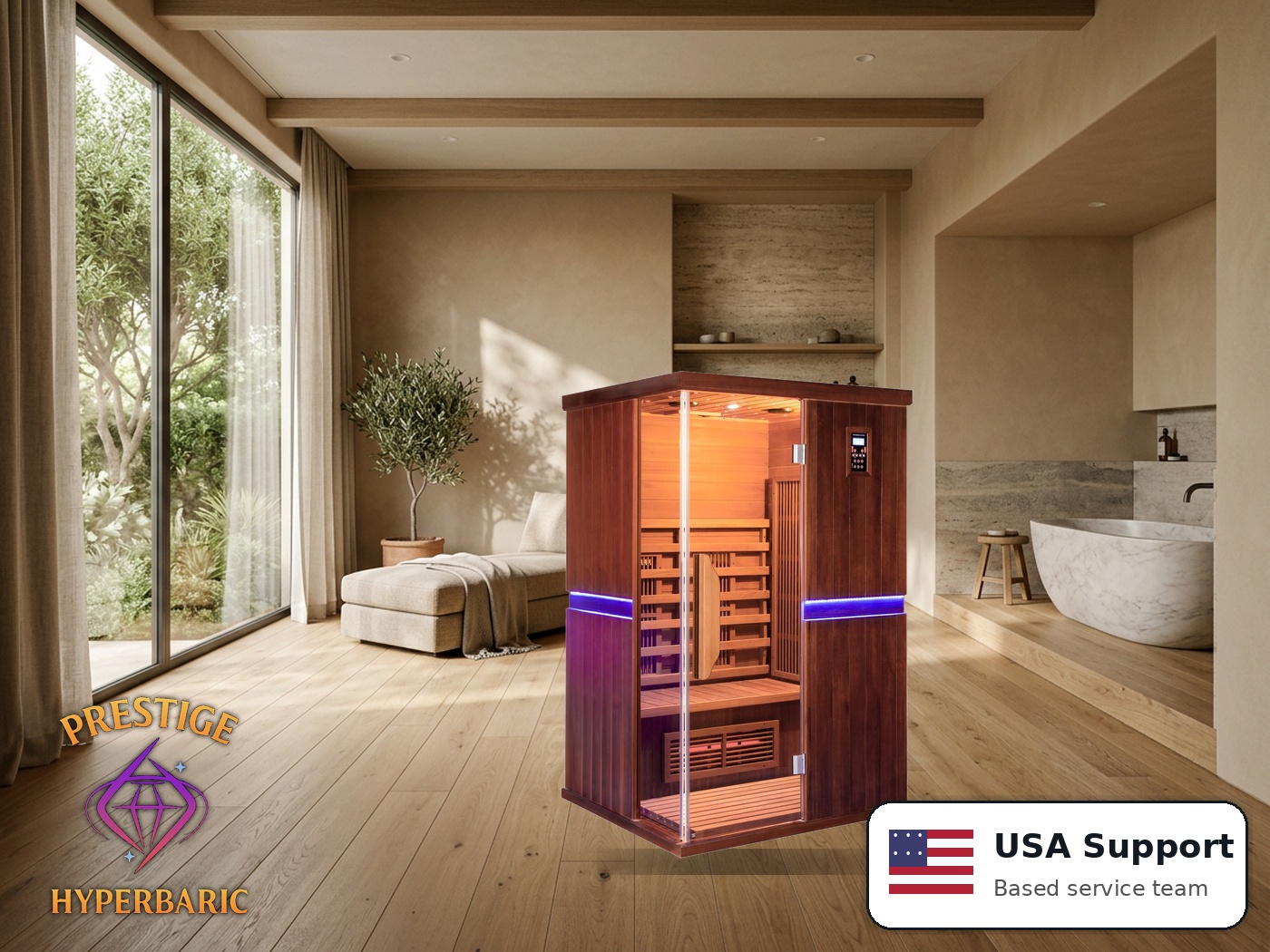 Prestige Wellness sauna catalog lifestyle product photo