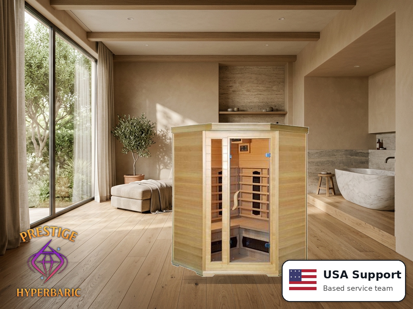 Prestige Wellness Hybrid Heat Flex Duo Corner Sauna lifestyle product image