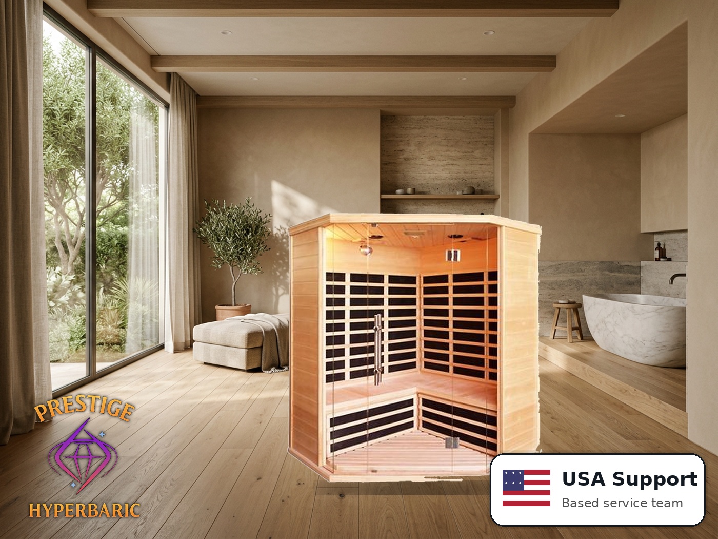 Prestige Wellness Panorama Glass Trio Corner Sauna lifestyle product image