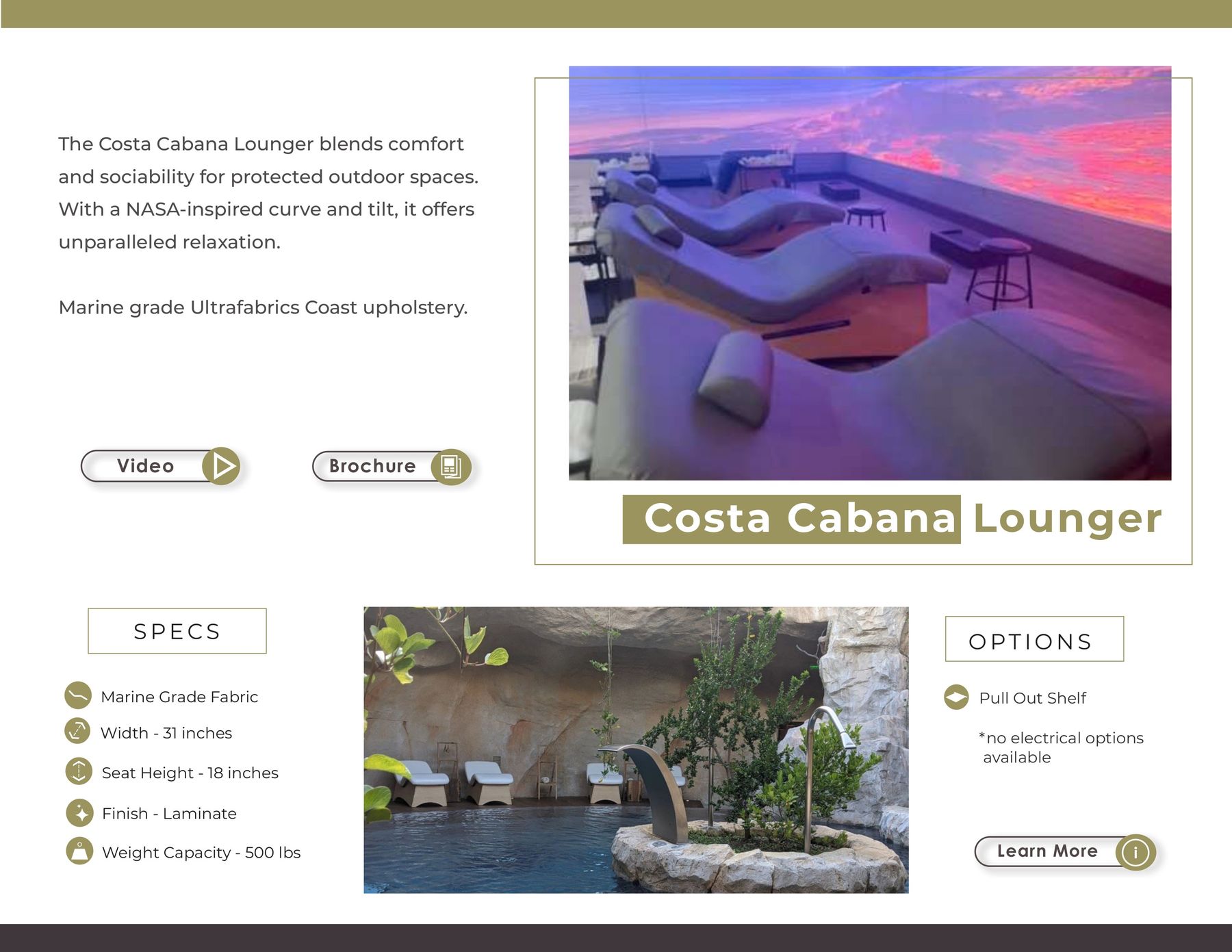 The Costa Cabana Lounger blends comfort and sociability for protected outdoor spaces. With a NASA-inspired curve and tilt, it offers unparal
